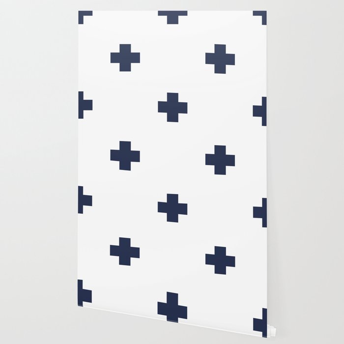 Navy Blue Swiss Cross Pattern Wallpaper Gallery Image 2
