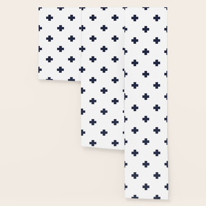 Navy Blue Swiss Cross Pattern Wallpaper Gallery Image 3