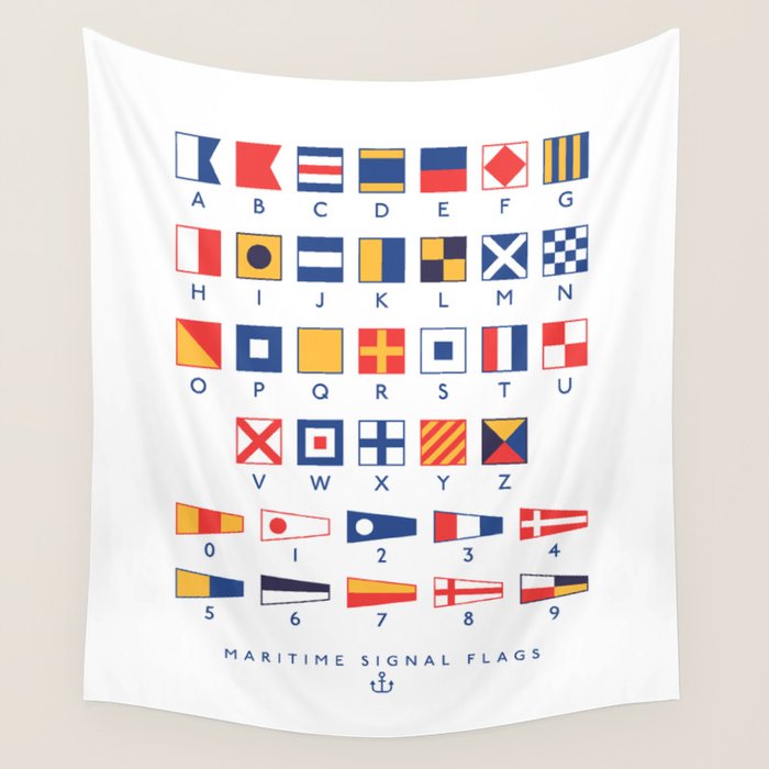 Maritime Nautical Signal Flags Chart - White Wall Tapestry Gallery Image 1