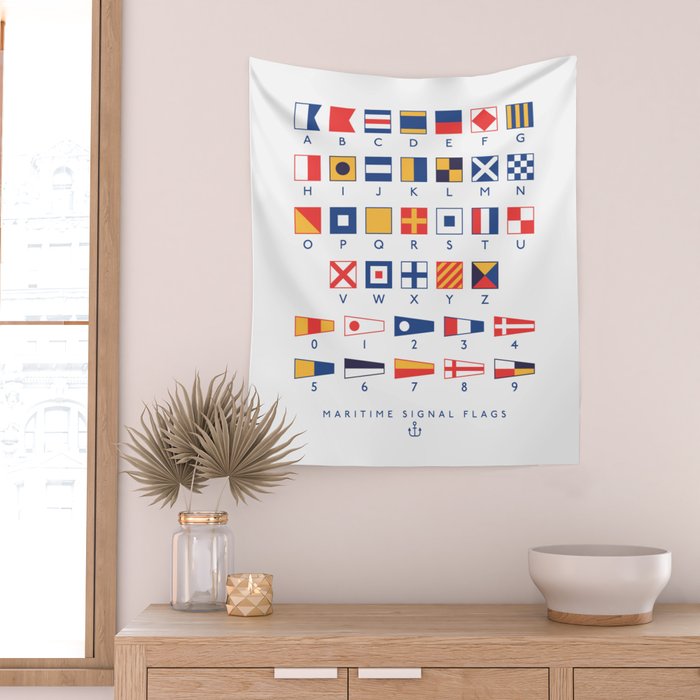 Maritime Nautical Signal Flags Chart - White Wall Tapestry Gallery Image 2