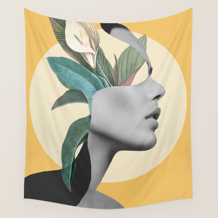 Floral Portrait /collage 3 Wall Tapestry Gallery Image 1
