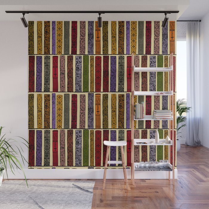 Whimsigothic Dark Academia Vintage Ornate Antique Books on Bookshelves Wall Mural Gallery Image 1