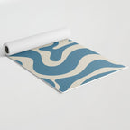 Retro Liquid Swirl Abstract Pattern in Beige and Boho Blue Yoga Mat Gallery Image 2