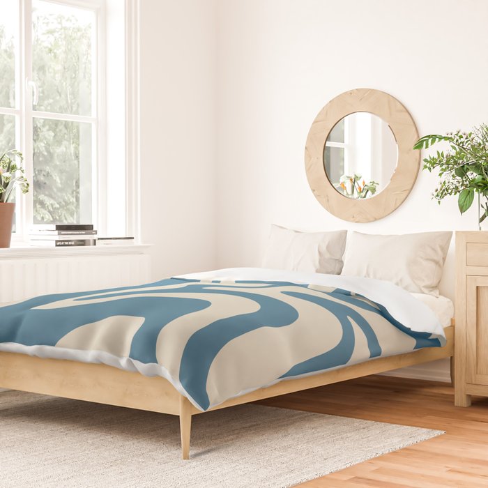 Retro Liquid Swirl Abstract Pattern in Beige and Boho Blue Duvet Cover Gallery Image 2