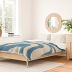 Retro Liquid Swirl Abstract Pattern in Beige and Boho Blue Duvet Cover Gallery Image 2