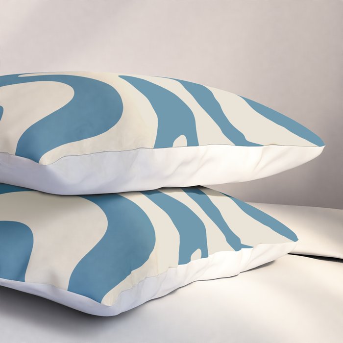 Retro Liquid Swirl Abstract Pattern in Beige and Boho Blue Pillow Sham Gallery Image 3