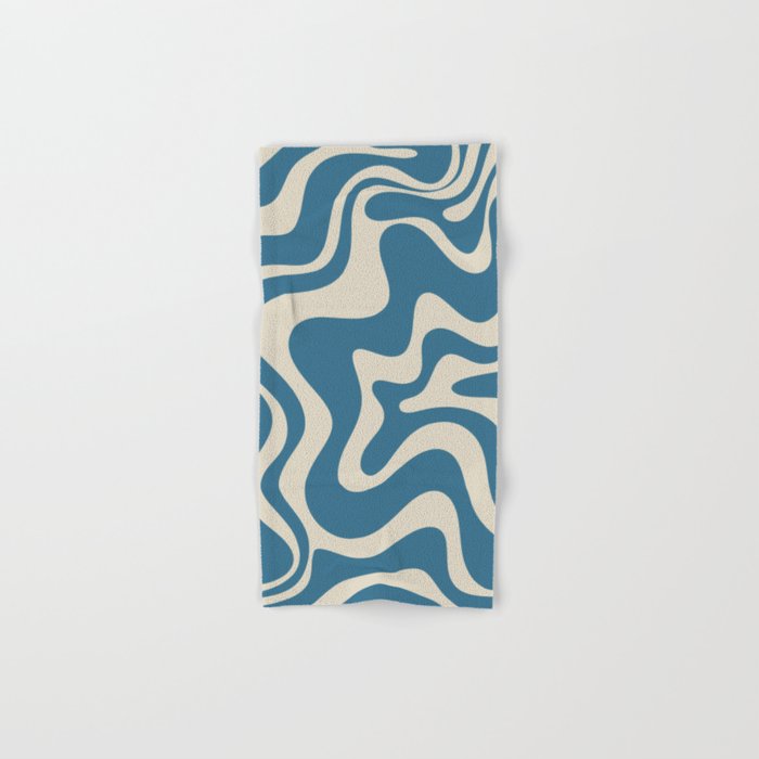 Retro Liquid Swirl Abstract Pattern in Beige and Boho Blue Bath Towel Gallery Image 1