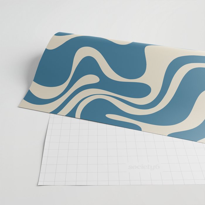 Retro Liquid Swirl Abstract Pattern in Beige and Boho Blue Wrapping Paper Gallery Image 2