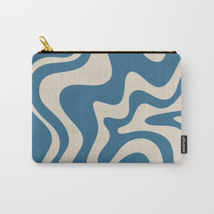Retro Liquid Swirl Abstract Pattern in Beige and Boho Blue Carry All Pouch Gallery Image 1