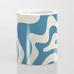 Retro Liquid Swirl Abstract Pattern in Beige and Boho Blue Coffee Mug Gallery Image 4