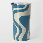 Retro Liquid Swirl Abstract Pattern in Beige and Boho Blue Travel Mug Gallery Image 3