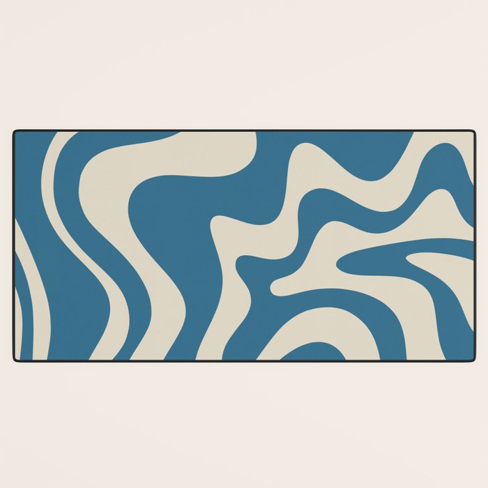 Retro Liquid Swirl Abstract Pattern in Beige and Boho Blue Desk Mat Gallery Image 3
