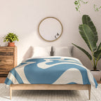 Retro Liquid Swirl Abstract Pattern in Beige and Boho Blue Comforter Gallery Image 3