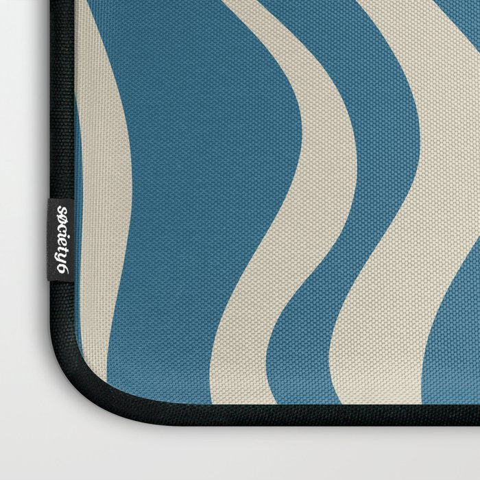 Retro Liquid Swirl Abstract Pattern in Beige and Boho Blue Laptop Sleeve Gallery Image 3