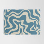 Retro Liquid Swirl Abstract Pattern in Beige and Boho Blue Rug Gallery Image 2