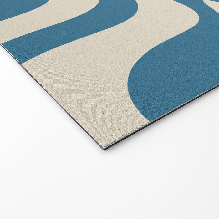 Retro Liquid Swirl Abstract Pattern in Beige and Boho Blue Welcome Mat Gallery Image 2