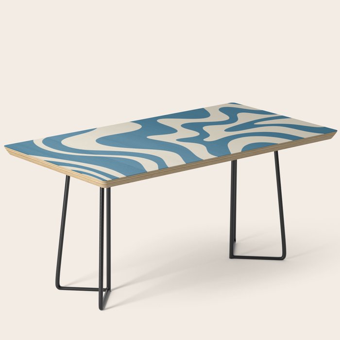 Retro Liquid Swirl Abstract Pattern in Beige and Boho Blue Coffee Table Gallery Image 1