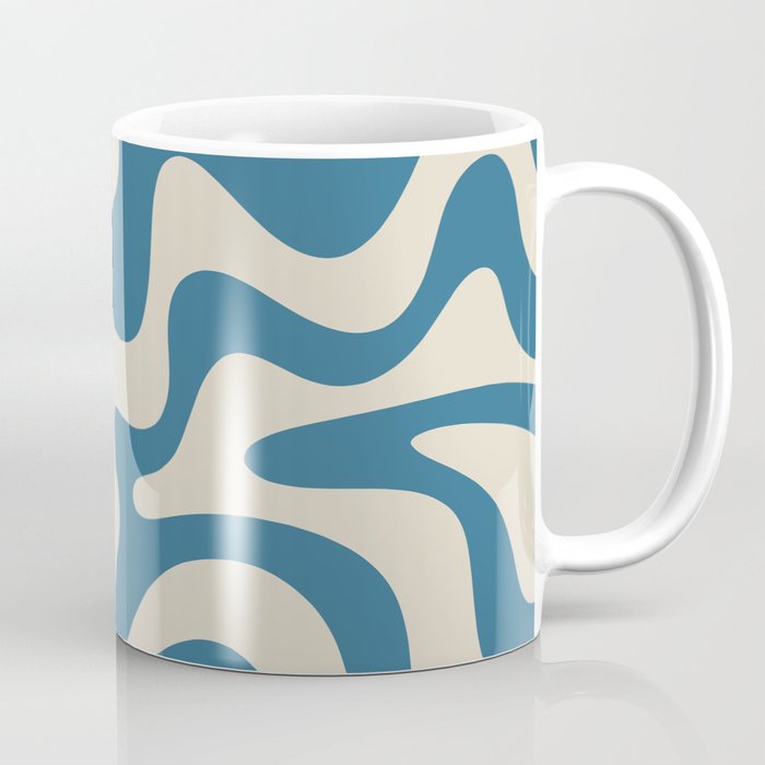 Retro Liquid Swirl Abstract Pattern in Beige and Boho Blue Coffee Mug Gallery Image 1