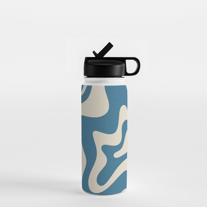 Retro Liquid Swirl Abstract Pattern in Beige and Boho Blue Water Bottle Gallery Image 1