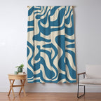 Retro Liquid Swirl Abstract Pattern in Beige and Boho Blue Window Curtain Gallery Image 5