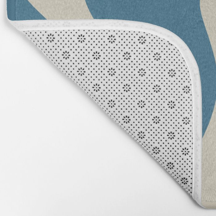 Retro Liquid Swirl Abstract Pattern in Beige and Boho Blue Bath Mat Gallery Image 2