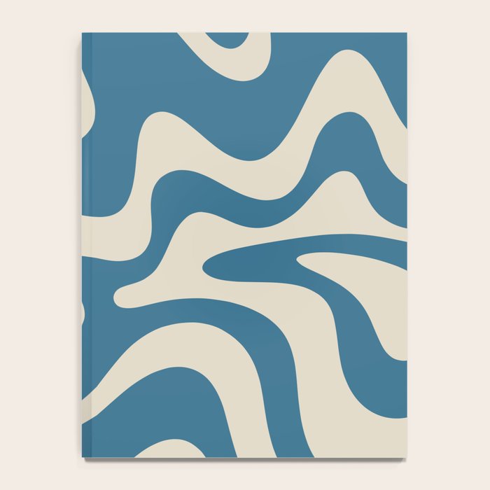 Retro Liquid Swirl Abstract Pattern in Beige and Boho Blue Notebook Gallery Image 4