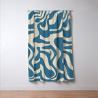 Retro Liquid Swirl Abstract Pattern in Beige and Boho Blue Window Curtain Gallery Image 3