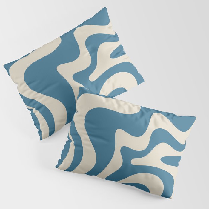 Retro Liquid Swirl Abstract Pattern in Beige and Boho Blue Pillow Sham Gallery Image 1