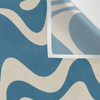 Retro Liquid Swirl Abstract Pattern in Beige and Boho Blue Wall Tapestry Gallery Image 3