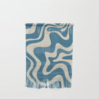 Retro Liquid Swirl Abstract Pattern in Beige and Boho Blue Wall Hanging Gallery Image 1