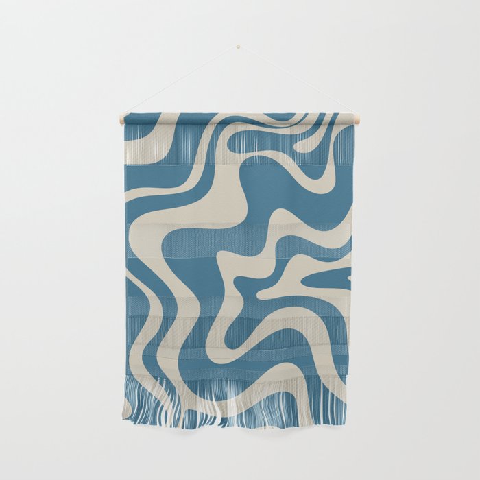 Retro Liquid Swirl Abstract Pattern in Beige and Boho Blue Wall Hanging Gallery Image 1