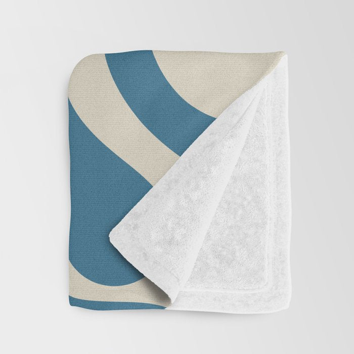 Retro Liquid Swirl Abstract Pattern in Beige and Boho Blue Throw Blanket Gallery Image 3