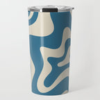 Retro Liquid Swirl Abstract Pattern in Beige and Boho Blue Travel Mug Gallery Image 1