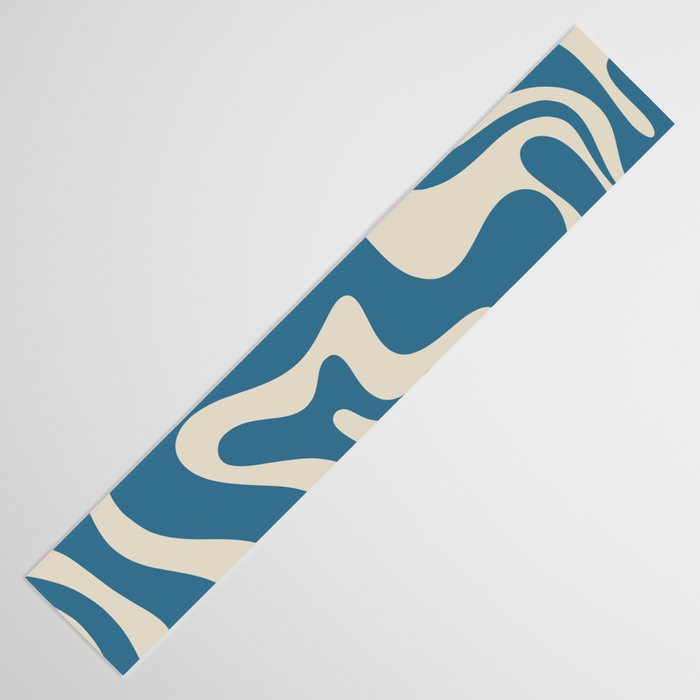 Retro Liquid Swirl Abstract Pattern in Beige and Boho Blue Table Runner Gallery Image 3