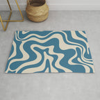 Retro Liquid Swirl Abstract Pattern in Beige and Boho Blue Rug Gallery Image 1