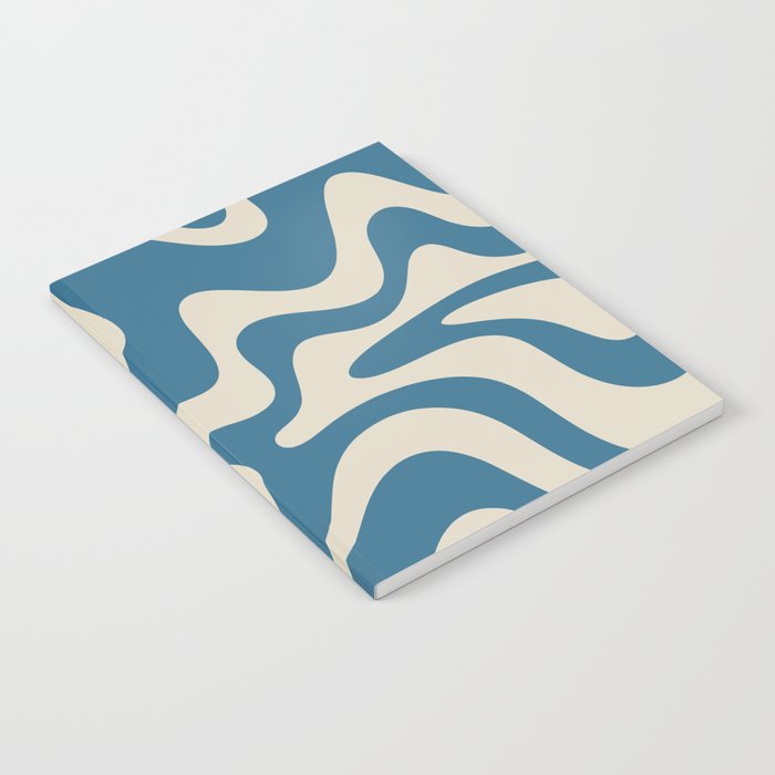 Retro Liquid Swirl Abstract Pattern in Beige and Boho Blue Notebook Gallery Image 2