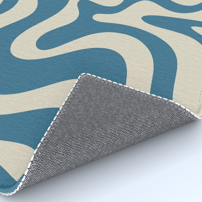 Retro Liquid Swirl Abstract Pattern in Beige and Boho Blue Rug Gallery Image 4