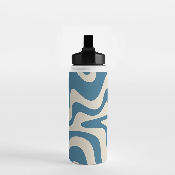 Retro Liquid Swirl Abstract Pattern in Beige and Boho Blue Water Bottle Gallery Image 2