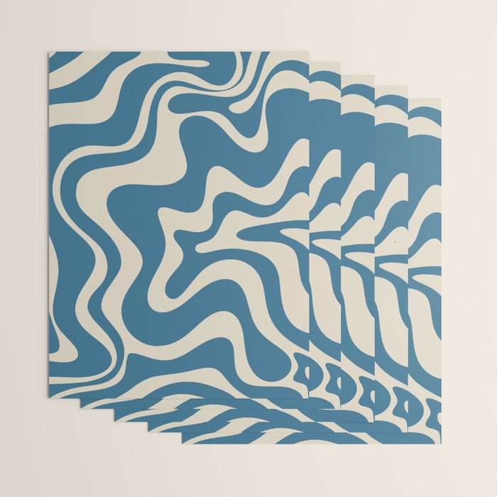 Retro Liquid Swirl Abstract Pattern in Beige and Boho Blue Wrapping Paper Gallery Image 3
