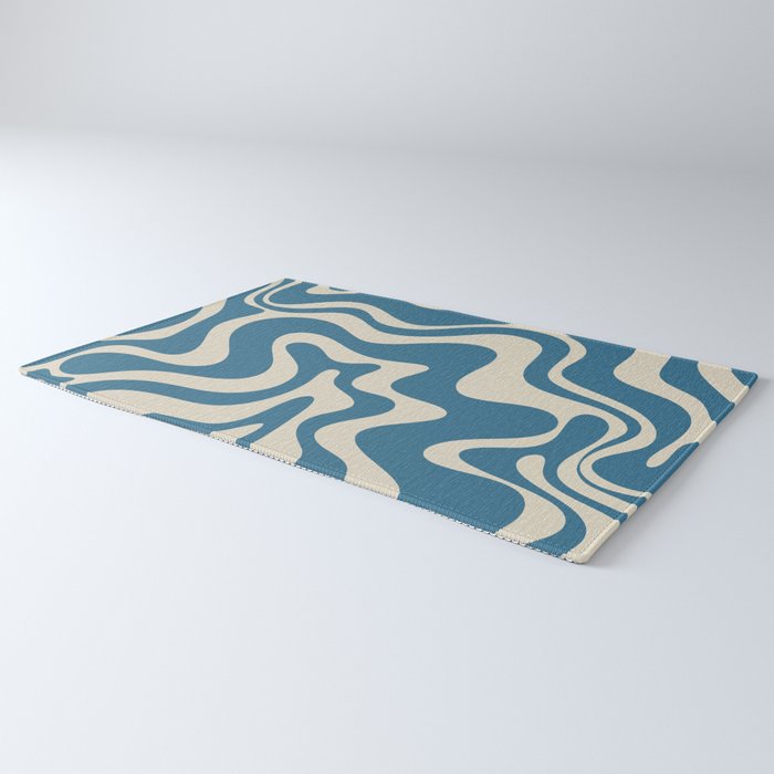 Retro Liquid Swirl Abstract Pattern in Beige and Boho Blue Rug Gallery Image 3