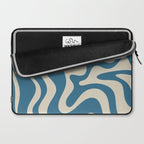 Retro Liquid Swirl Abstract Pattern in Beige and Boho Blue Laptop Sleeve Gallery Image 2