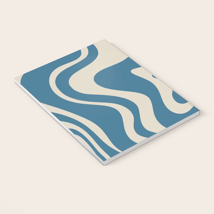 Retro Liquid Swirl Abstract Pattern in Beige and Boho Blue Notebook Gallery Image 3