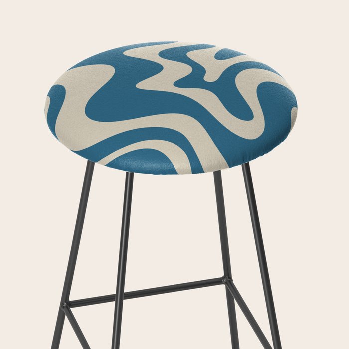 Retro Liquid Swirl Abstract Pattern in Beige and Boho Blue Stool Gallery Image 2
