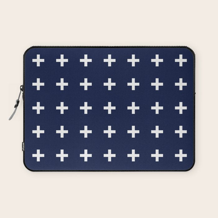 Navy Blue Swiss Cross Minimalist Line Drawing Laptop Sleeve Gallery Image 1