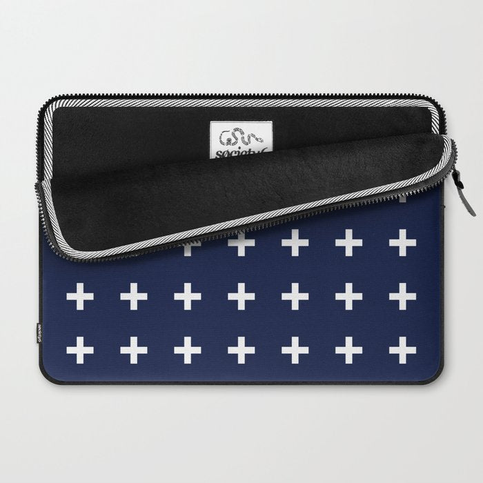Navy Blue Swiss Cross Minimalist Line Drawing Laptop Sleeve Gallery Image 2