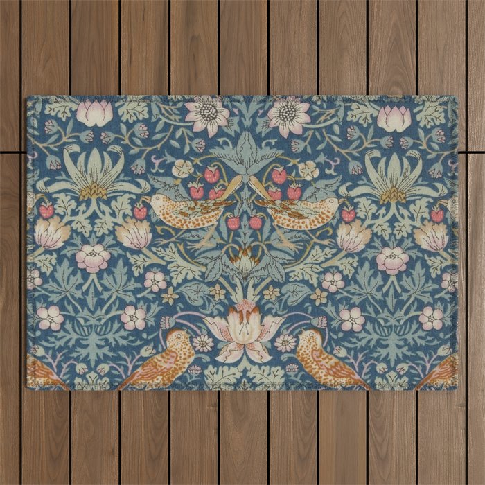 William Morris Strawberry Thief Blue Green Outdoor Rug Gallery Image 1
