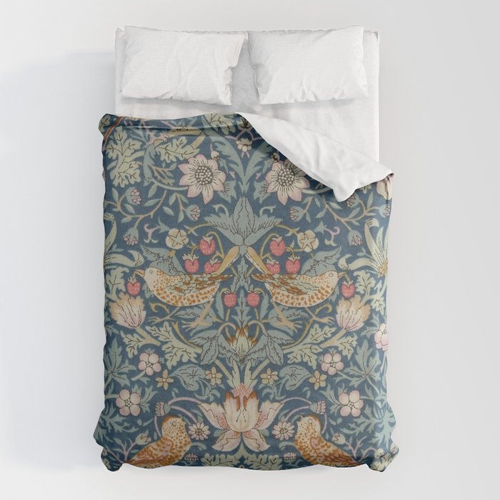 William Morris Strawberry Thief Blue Green Duvet Cover Gallery Image 1