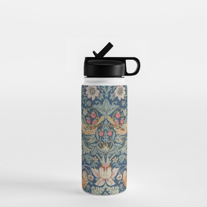 William Morris Strawberry Thief Blue Green Water Bottle Gallery Image 1