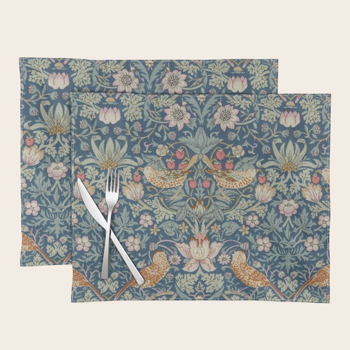 William Morris Strawberry Thief Blue Green Placemat Gallery Image 1
