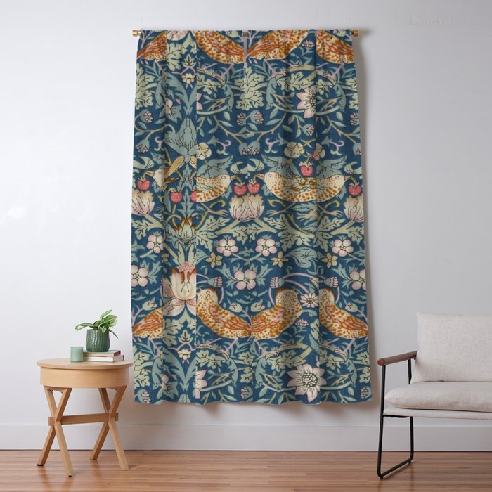 William Morris Strawberry Thief Blue Green Window Curtain Gallery Image 5
